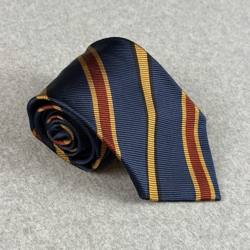 Vintage 1990s Trussardi Silk Tie Navy Red Gold Striped Made in Italy 58x3.75"